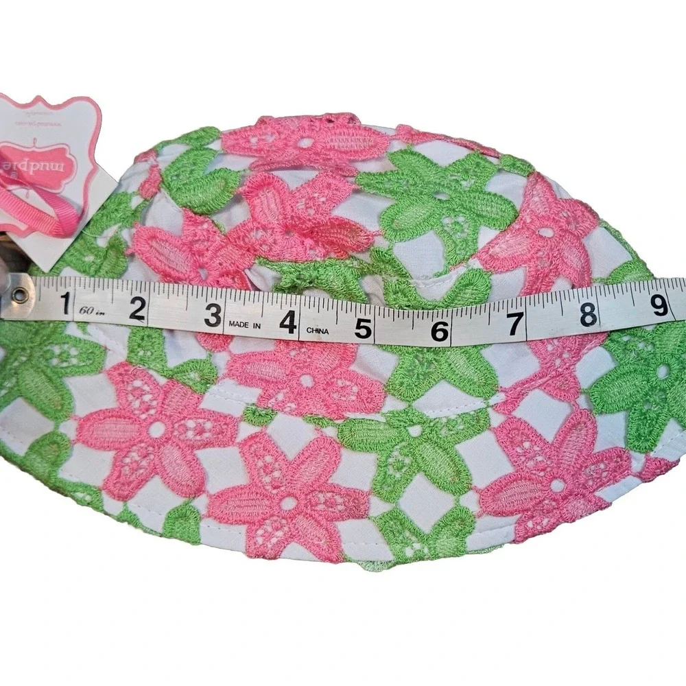 💜🩷Mud PiePink/green Floral‎ Embroidery Baby Girl Infant Hat One Size 💜🩷